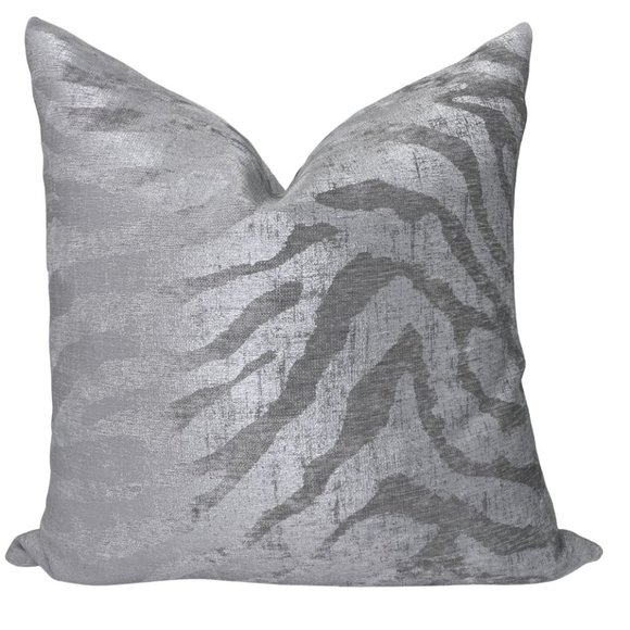 Two Silver Luxe Velvet Zebra Print Pillow Covers (20x20) - Picture 1 of 3